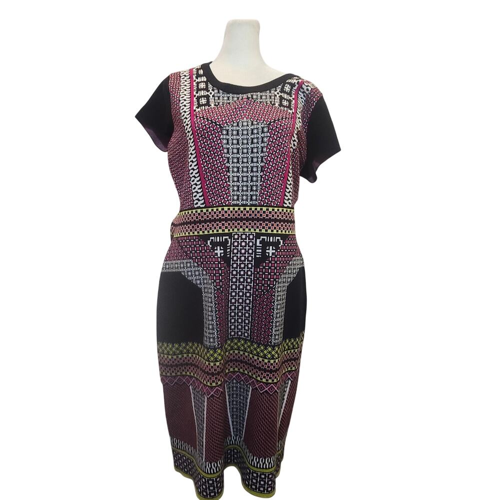 Laundry by Shelli Segal sz Large Geo Print Sleeveless Heavy Knit Dress bodycon